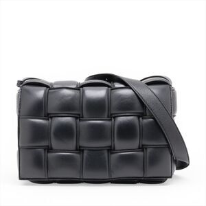 Bottega Veneta Cassette Padded Intrecciato Leather Woven Flap Shoulder Bag Black